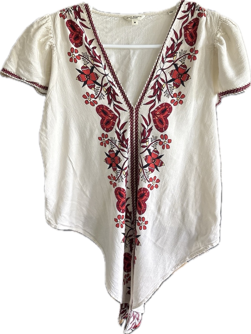 Max Studio White Tunic Top with Red Boho Design